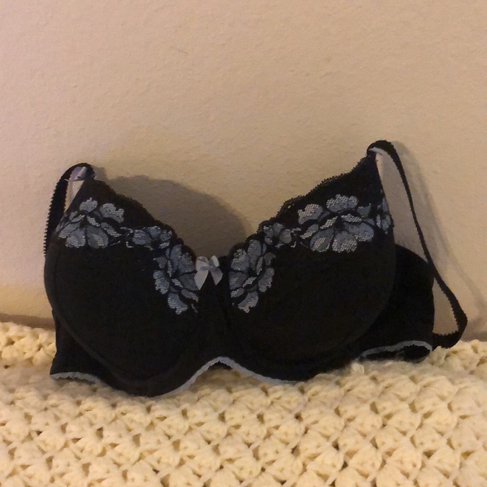 Adore Me Blue Floral Black Plunge bra